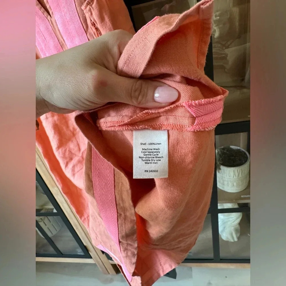 Sail To Sable Classic linen dress coral sleeveless shift tunic neon mini resort - Picture 5 of 8